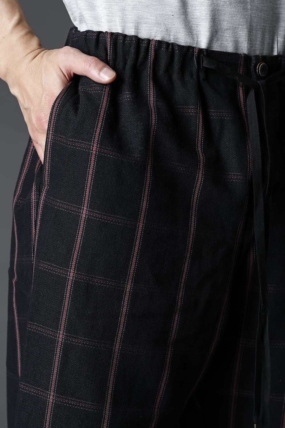 ドローストリング チェック ワイドパンツ