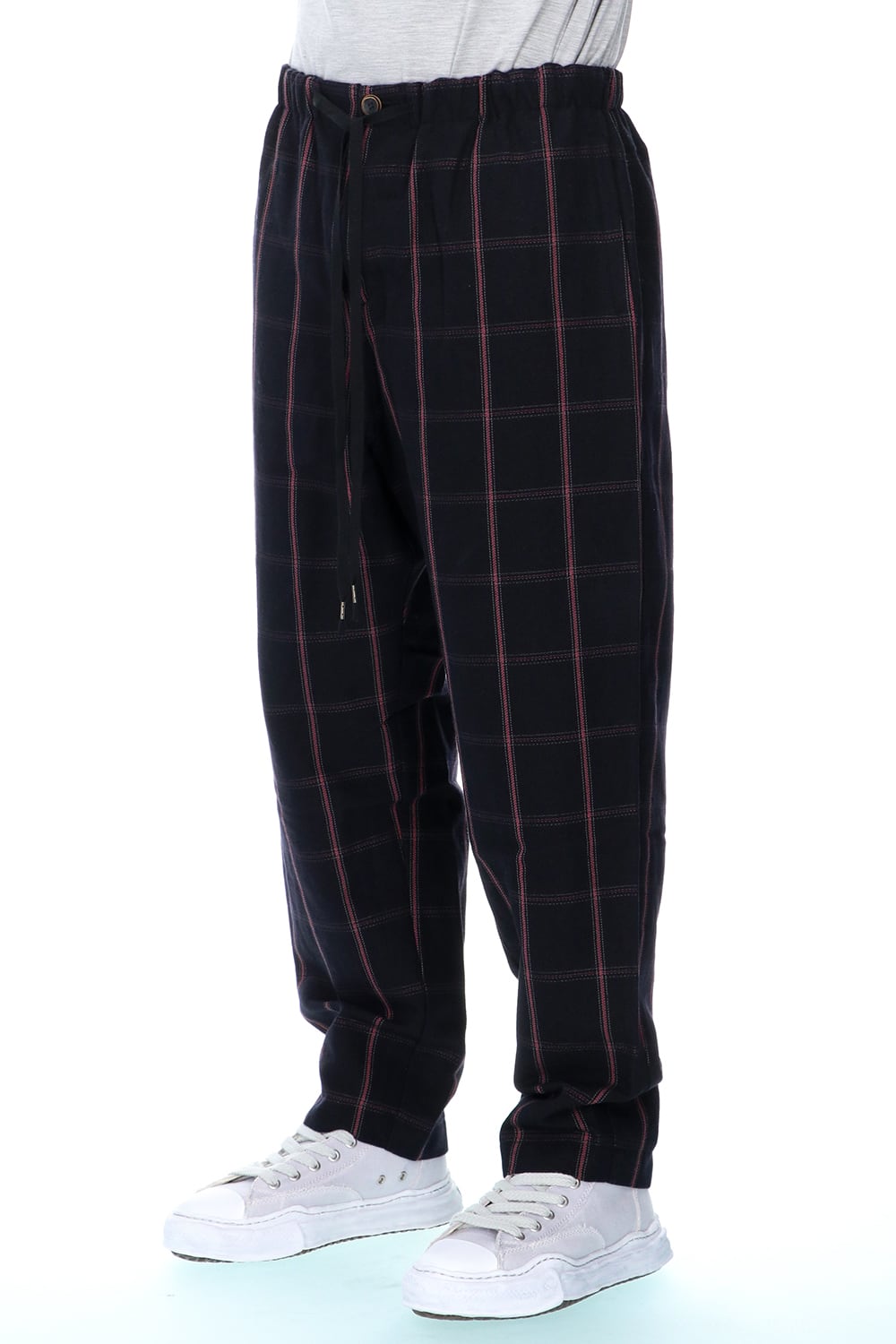 ドローストリング チェック ワイドパンツ