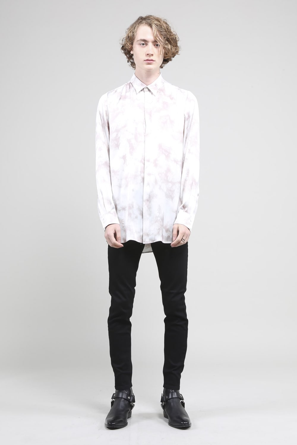 サテンマーブルプリントシャツ ビスクマーブル