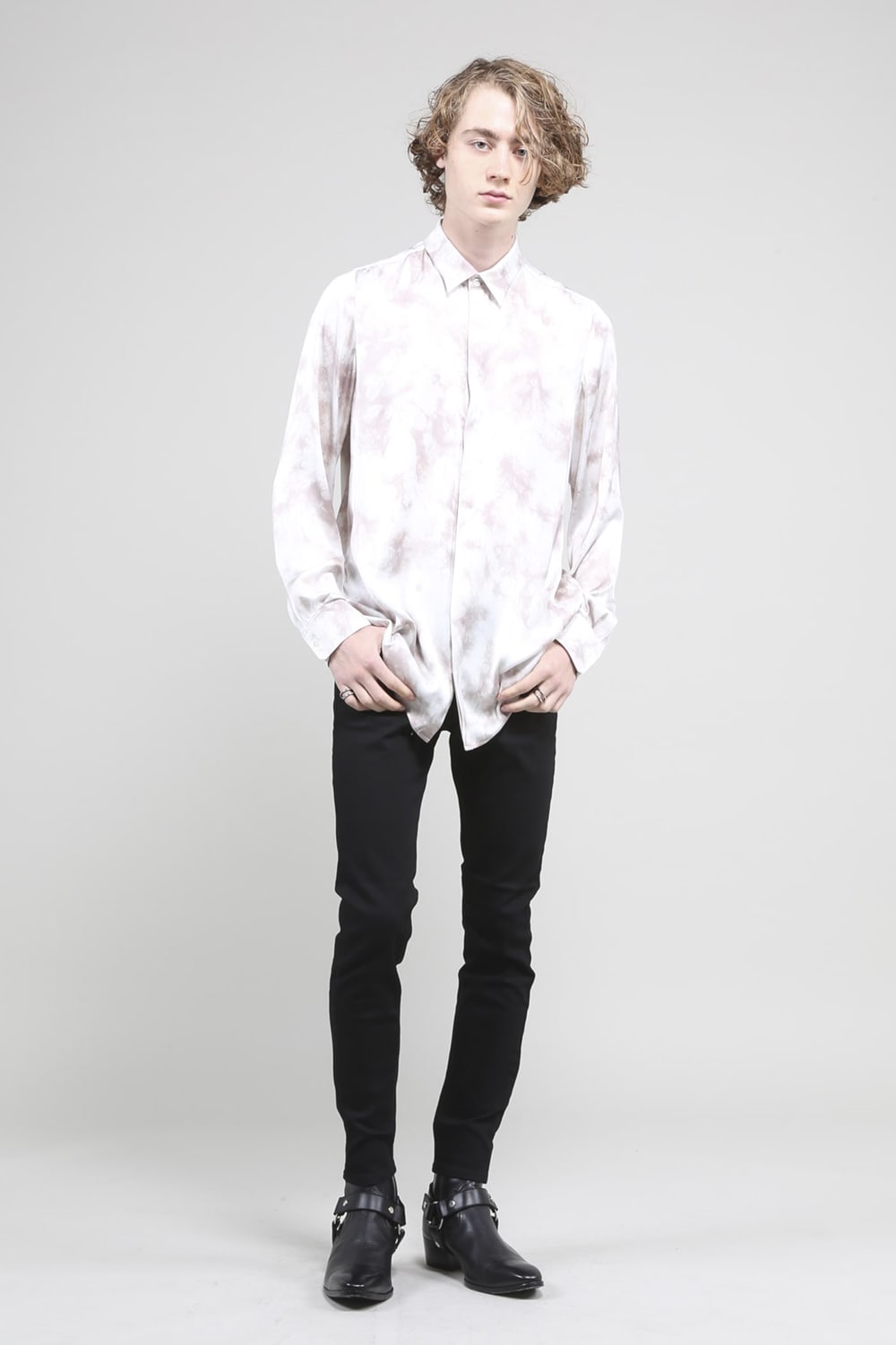 サテンマーブルプリントシャツ ビスクマーブル