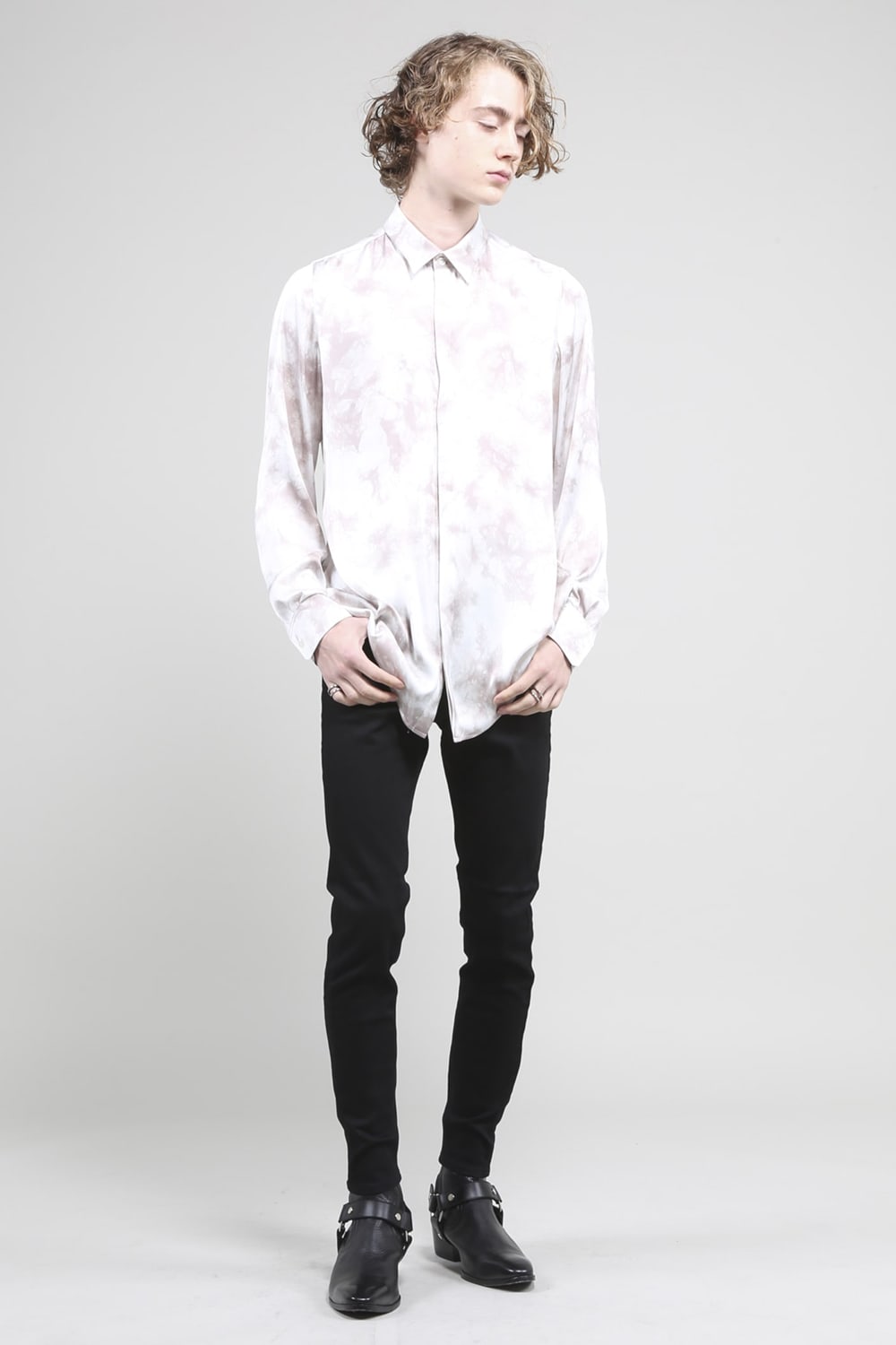 サテンマーブルプリントシャツ ビスクマーブル