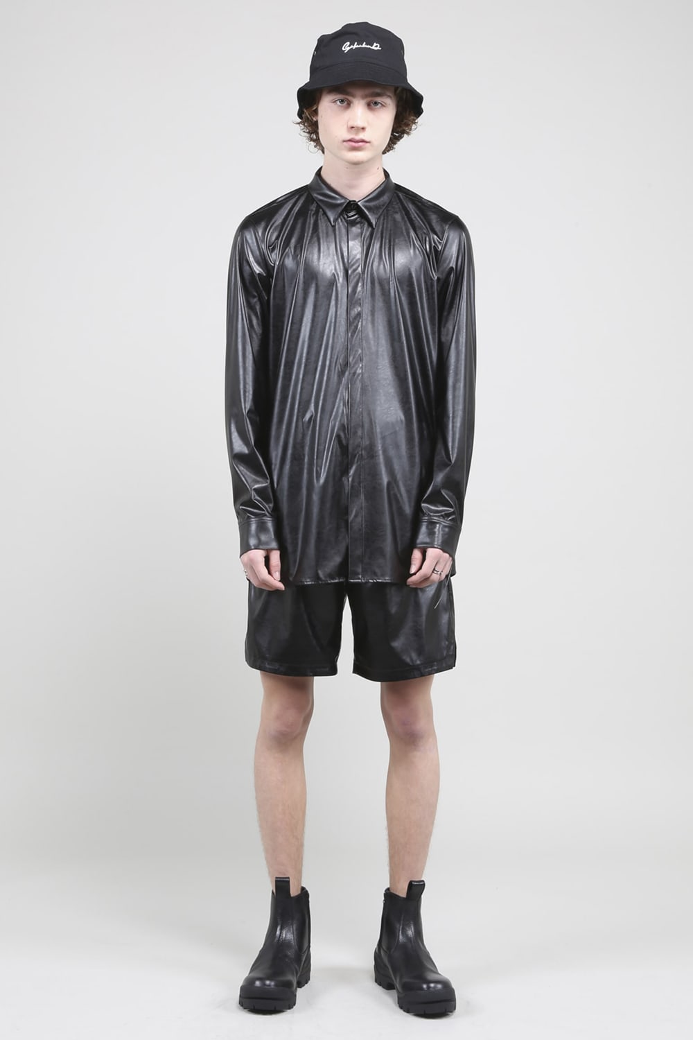 Fake Leather Basket Shorts Black