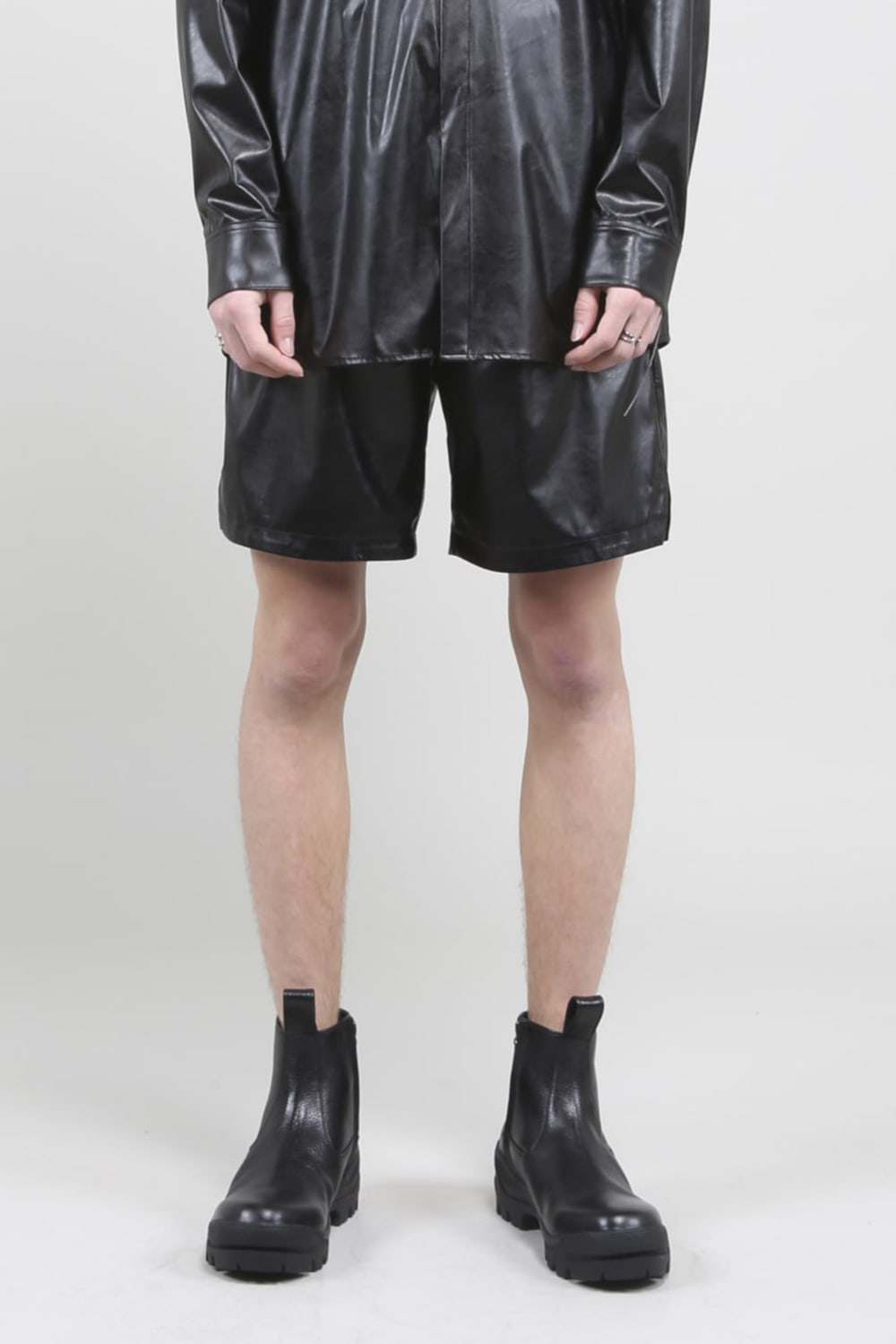Fake Leather Basket Shorts Black