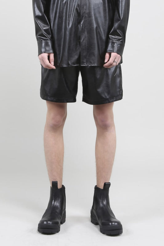 Fake Leather Basket Shorts Black
