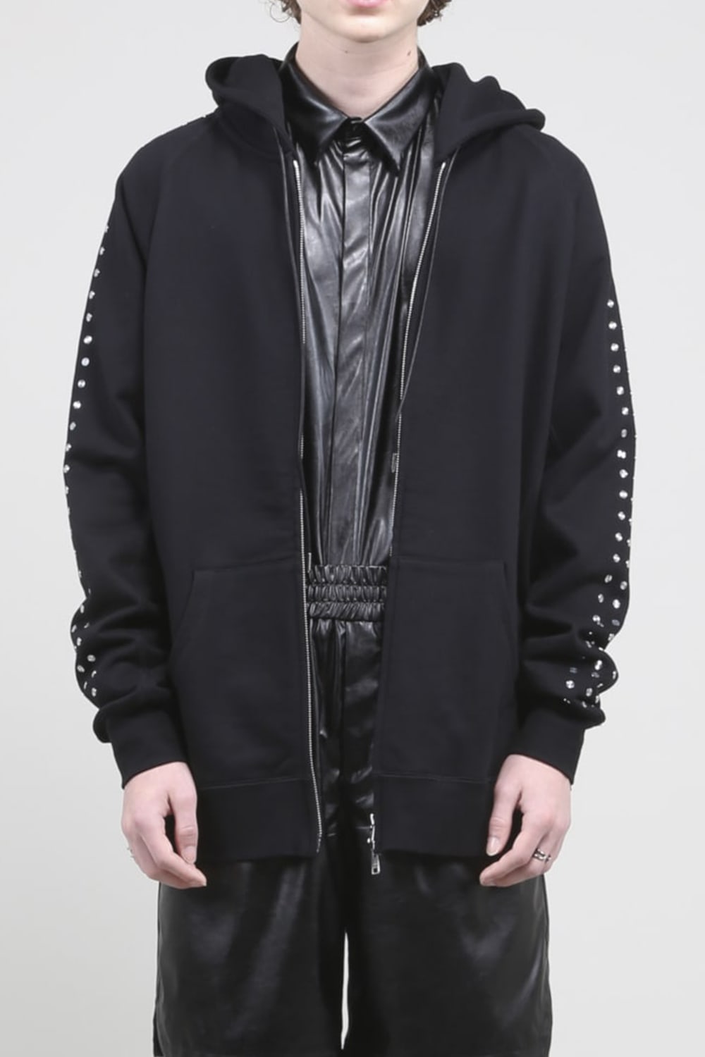 Studs Zip Up Hoodie BLACK