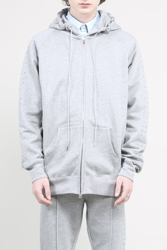 Studs Zip Up Hoodie HEATHER GRAY