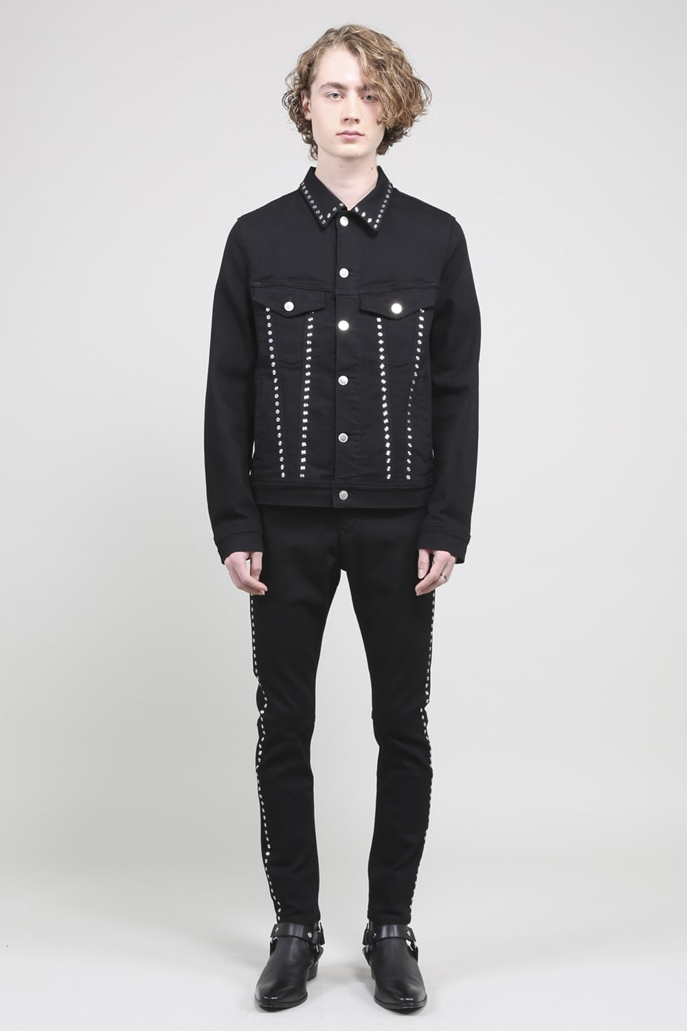 Studs Denim Jacket Black-Laser Metal