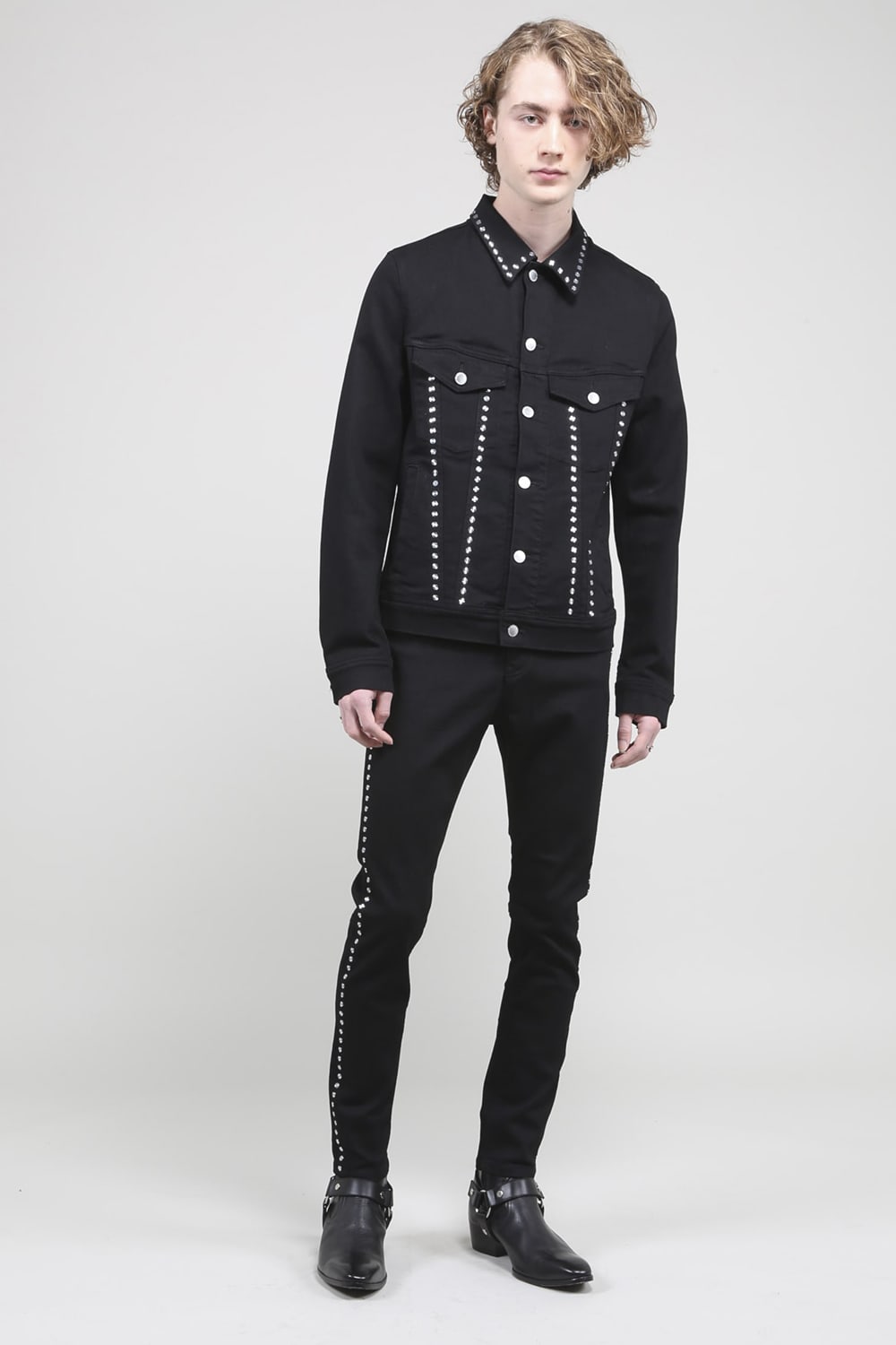 Studs Denim Jacket Black-Laser Metal