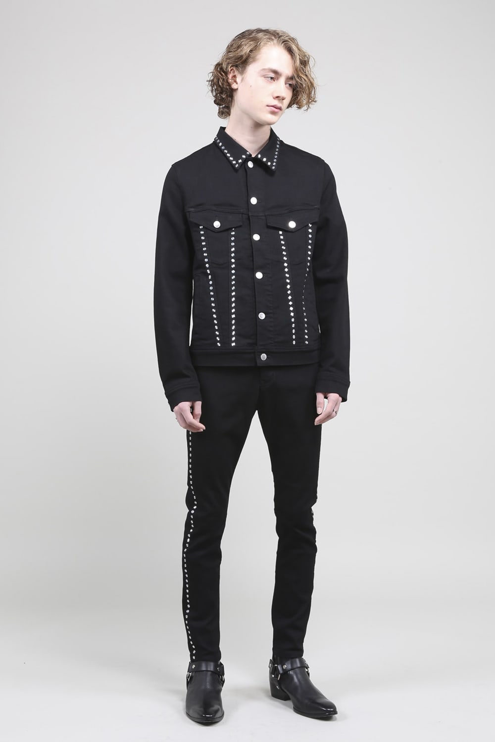 Studs Denim Jacket Black-Laser Metal