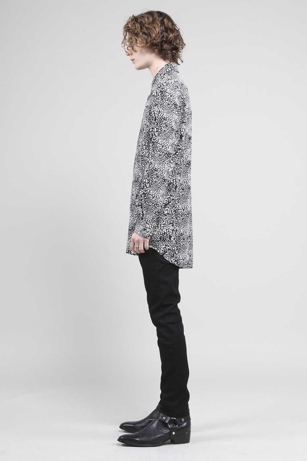 シフォンレオパードプリントシャツ ブラック オフホワイト