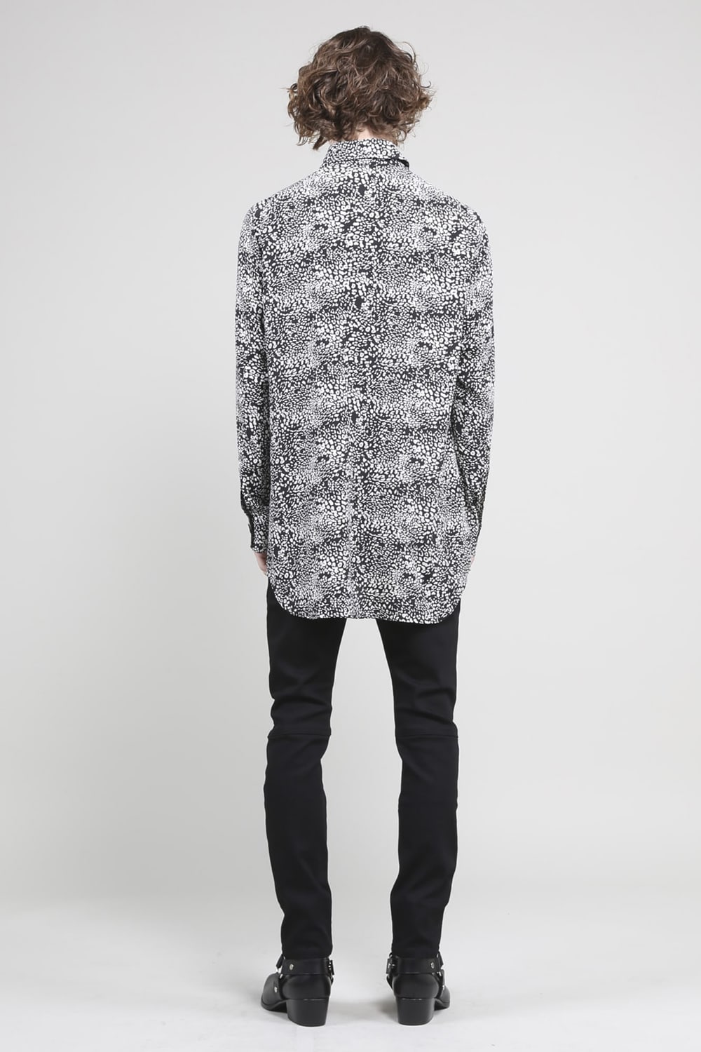 シフォンレオパードプリントシャツ ブラック オフホワイト