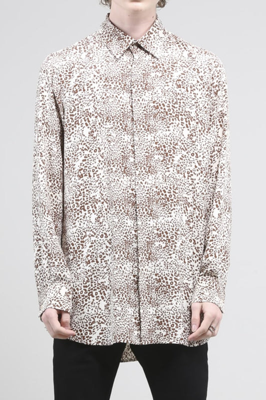 シフォンレオパードプリントシャツ エクリュ ブラウン