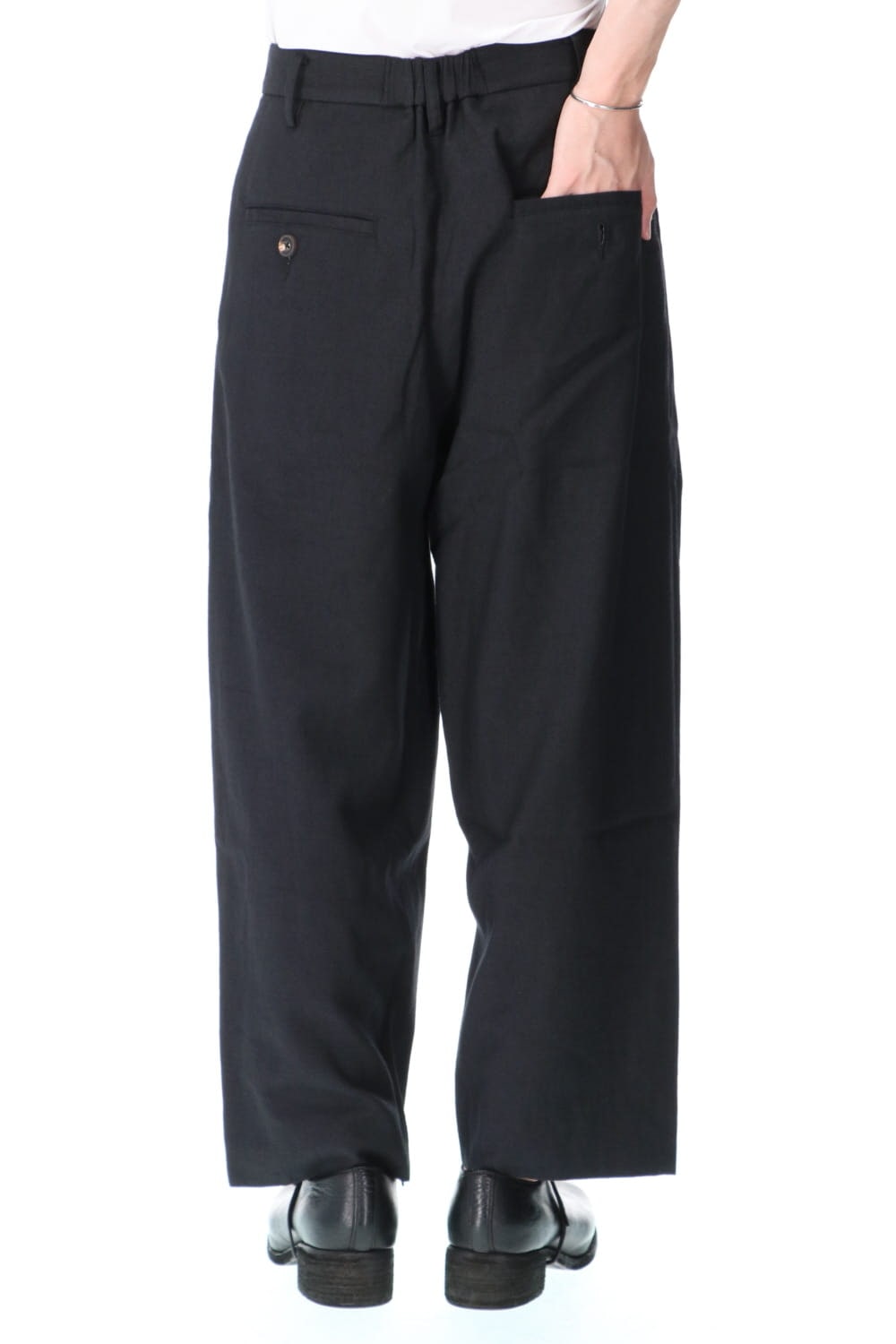 Wool Silk Tuck Wide Pants