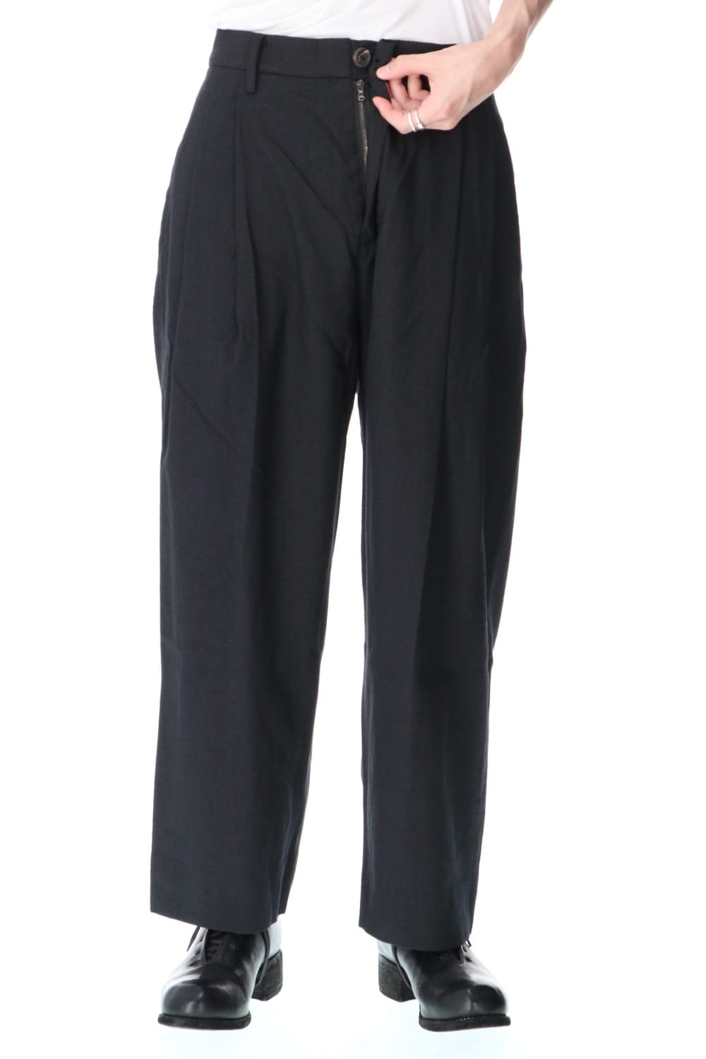 Wool Silk Tuck Wide Pants