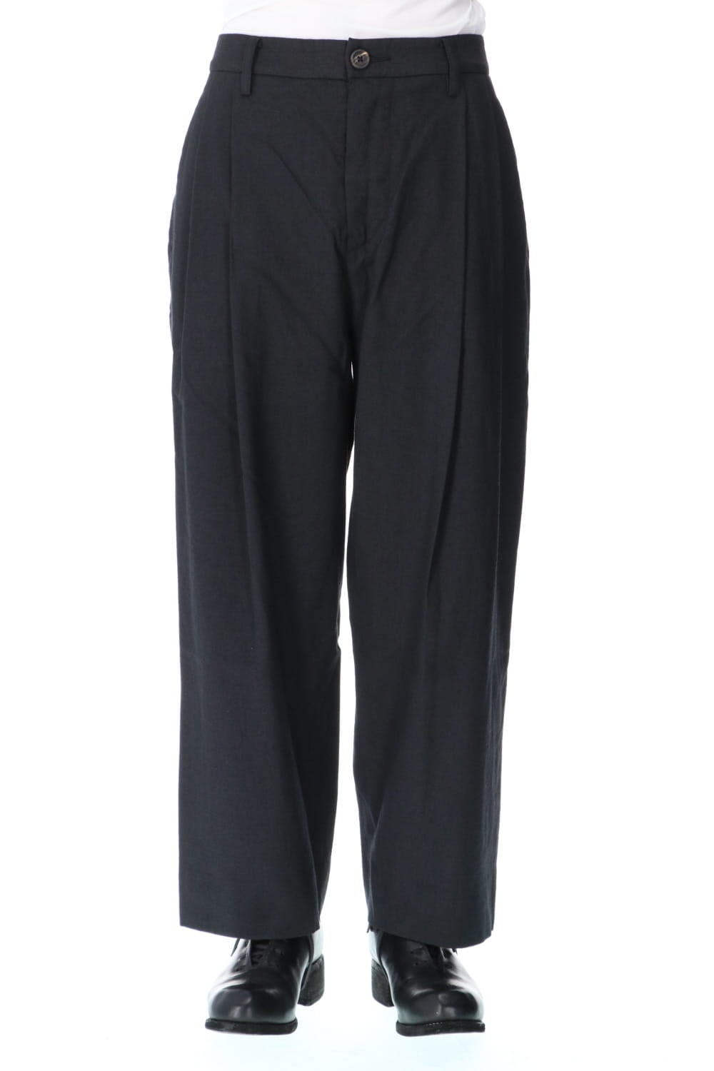 Wool Silk Tuck Wide Pants