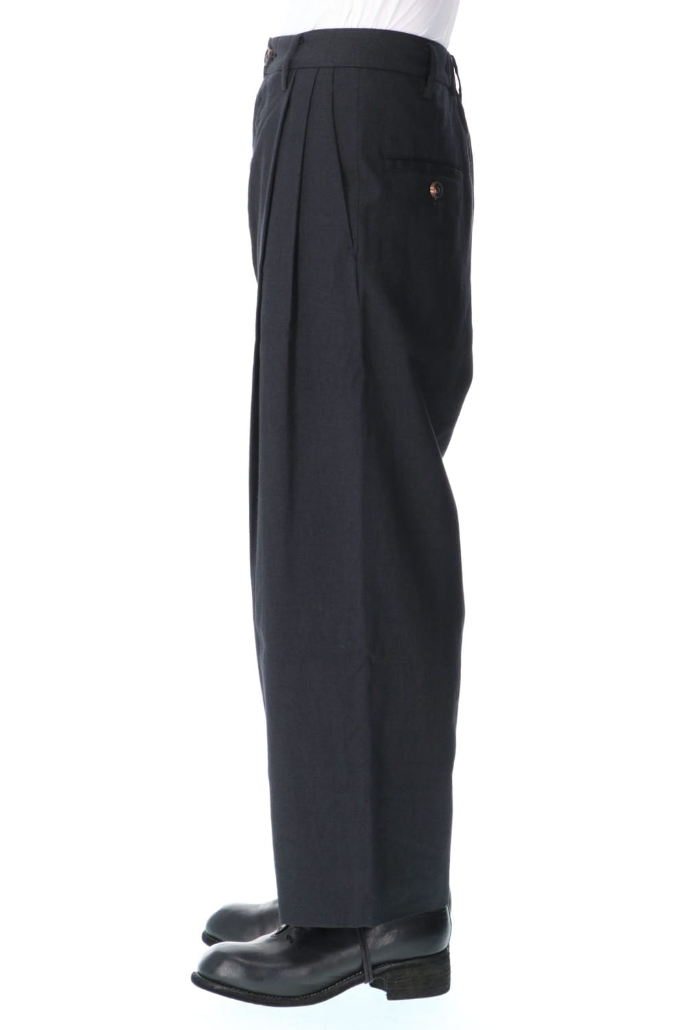 Wool Silk Tuck Wide Pants