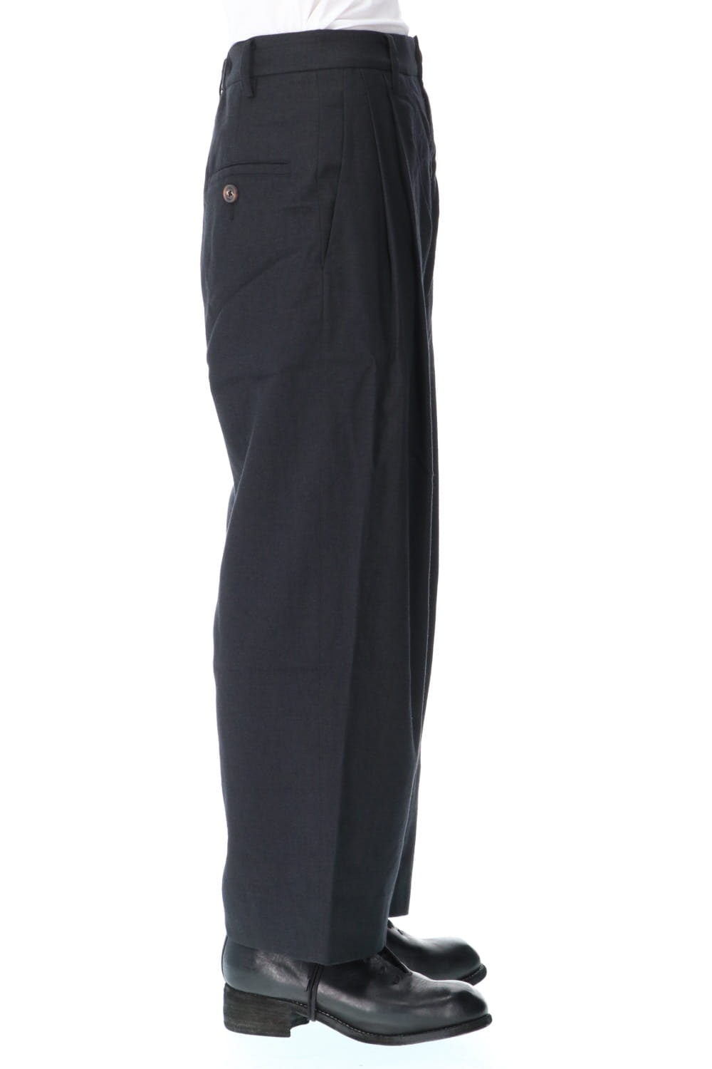 Wool Silk Tuck Wide Pants