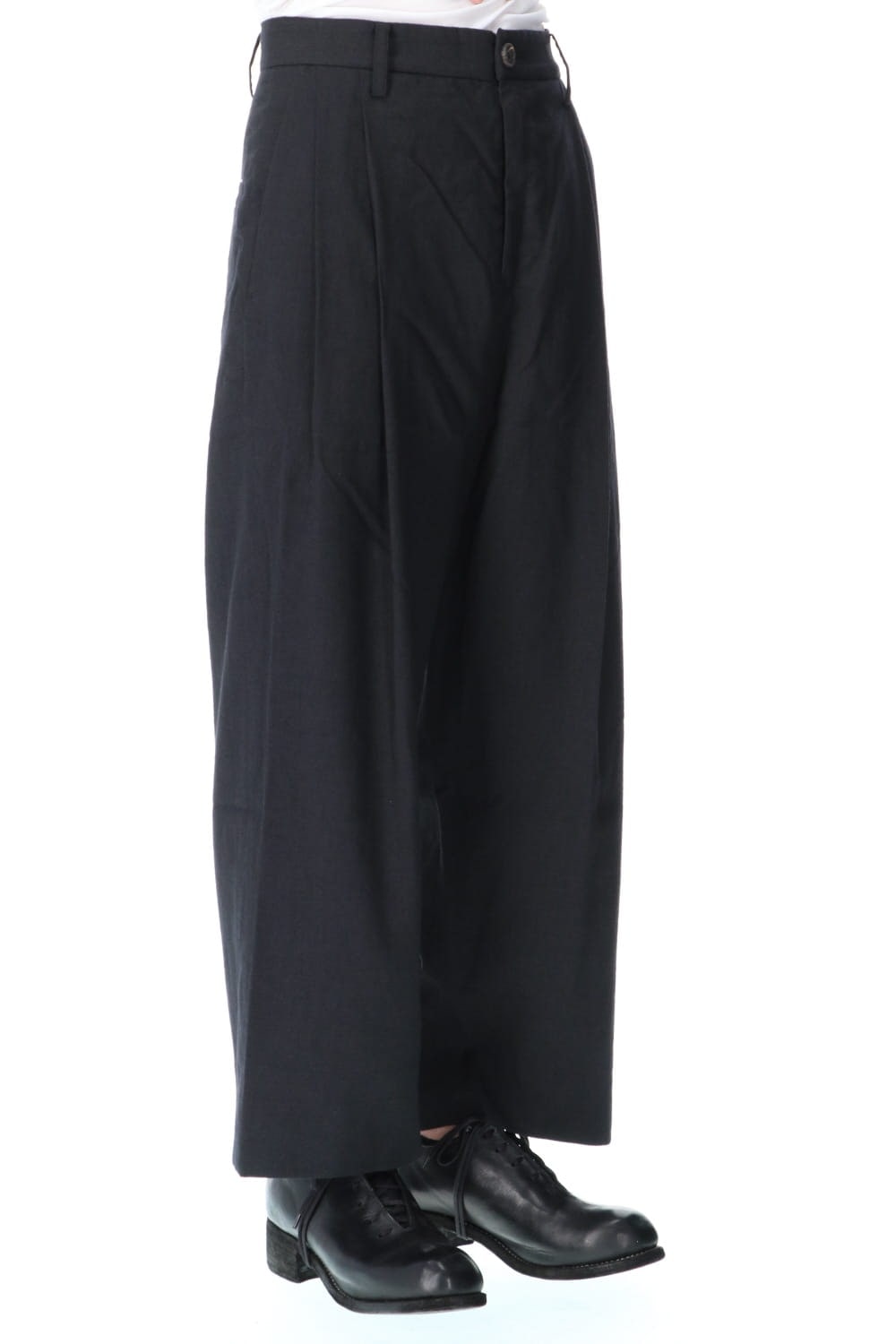 Wool Silk Tuck Wide Pants