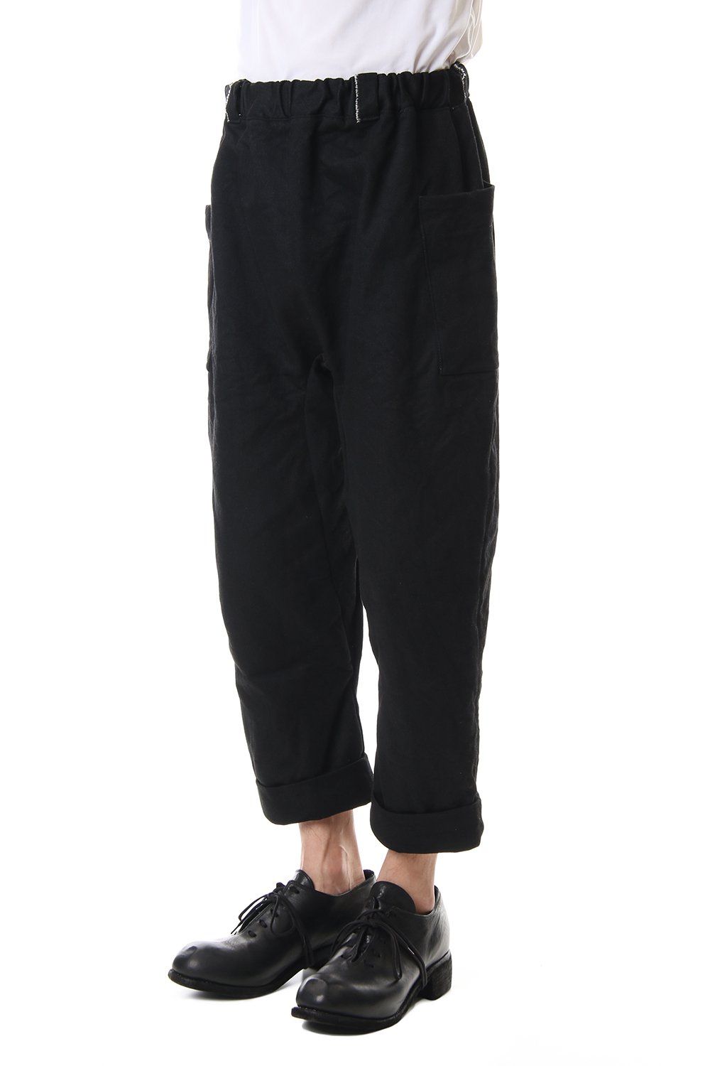 Cotton Drill Raised Back Cropped Pants Black