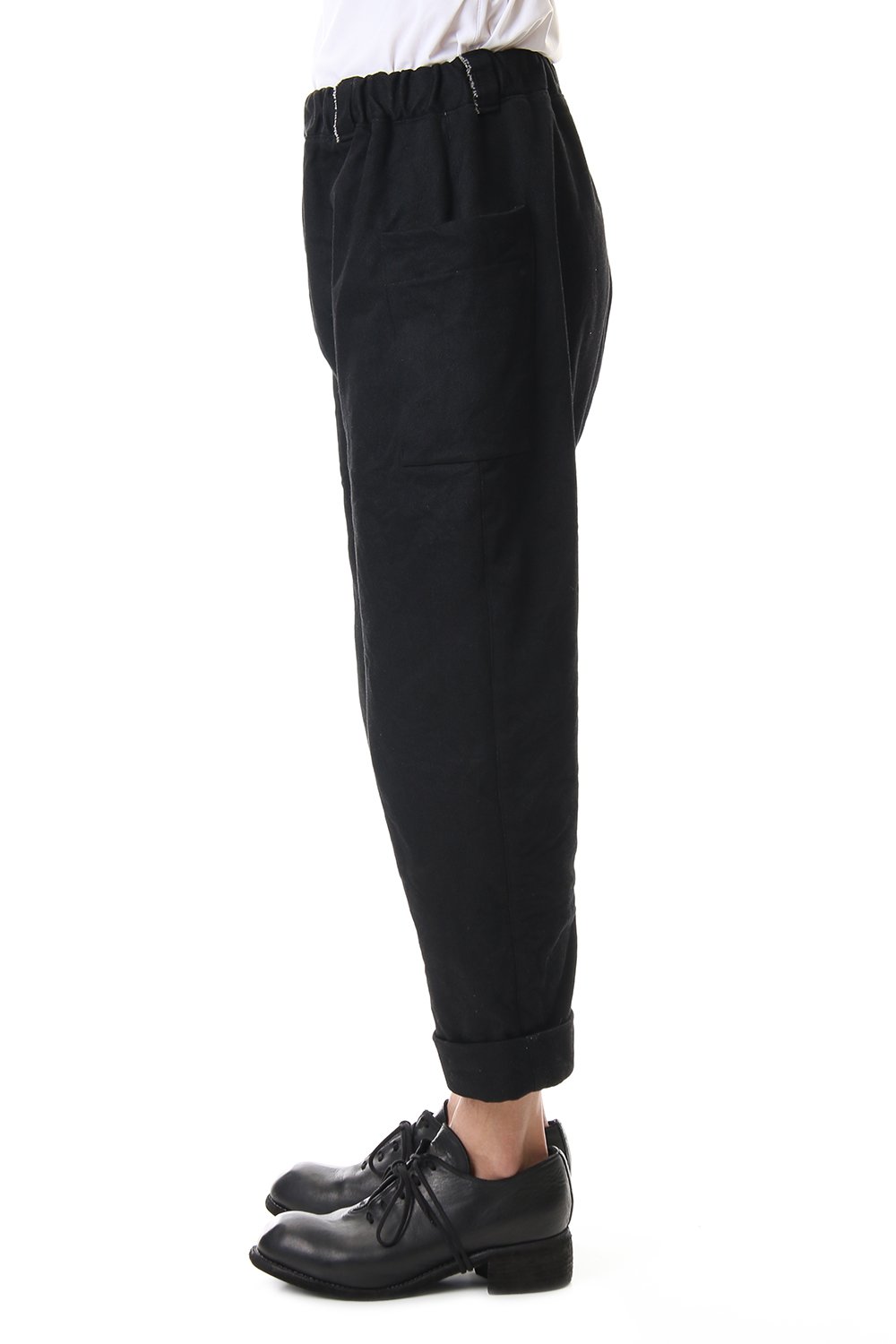 Cotton Drill Raised Back Cropped Pants Black