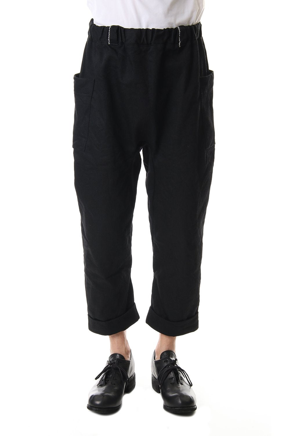 Cotton Drill Raised Back Cropped Pants Black