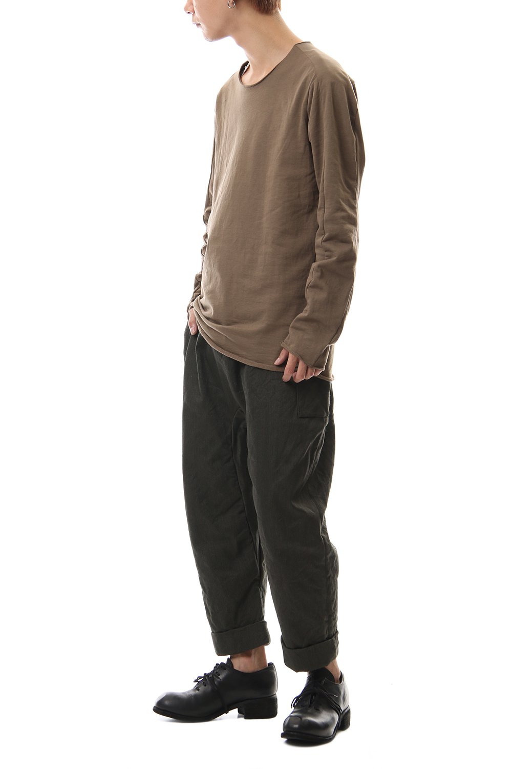 Cotton Drill Raised Back Cropped Pants Khaki