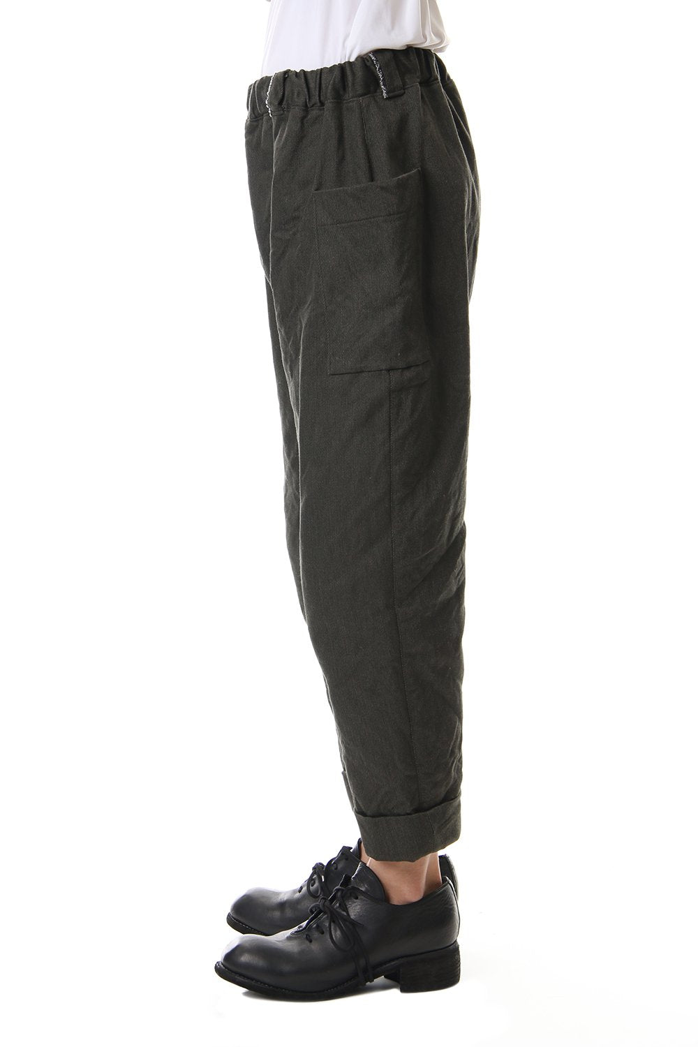 Cotton Drill Raised Back Cropped Pants Khaki