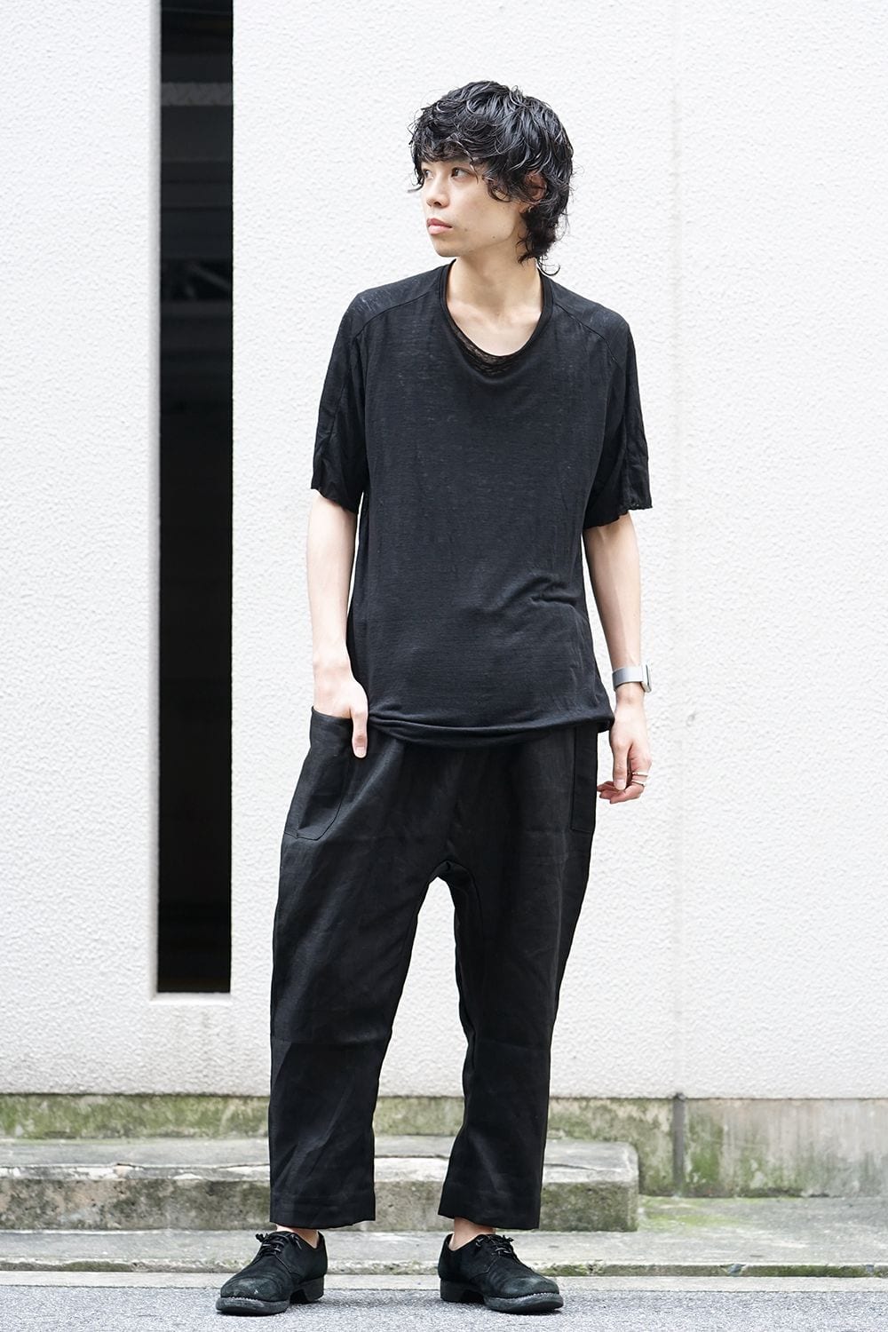 Linen Cropped Pants Black