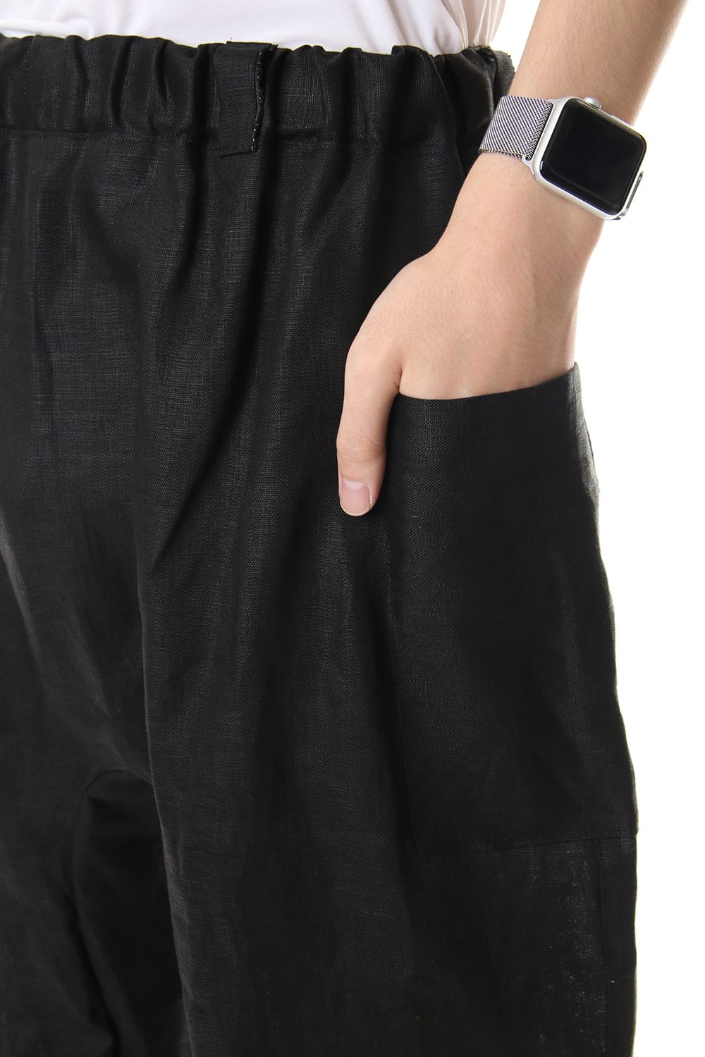 Linen Cropped Pants Black