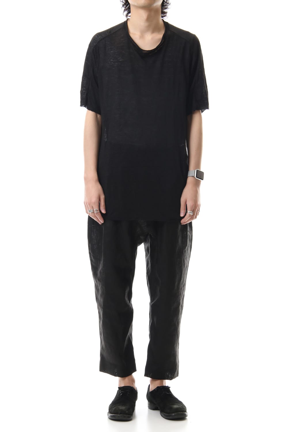 Linen Cropped Pants Black