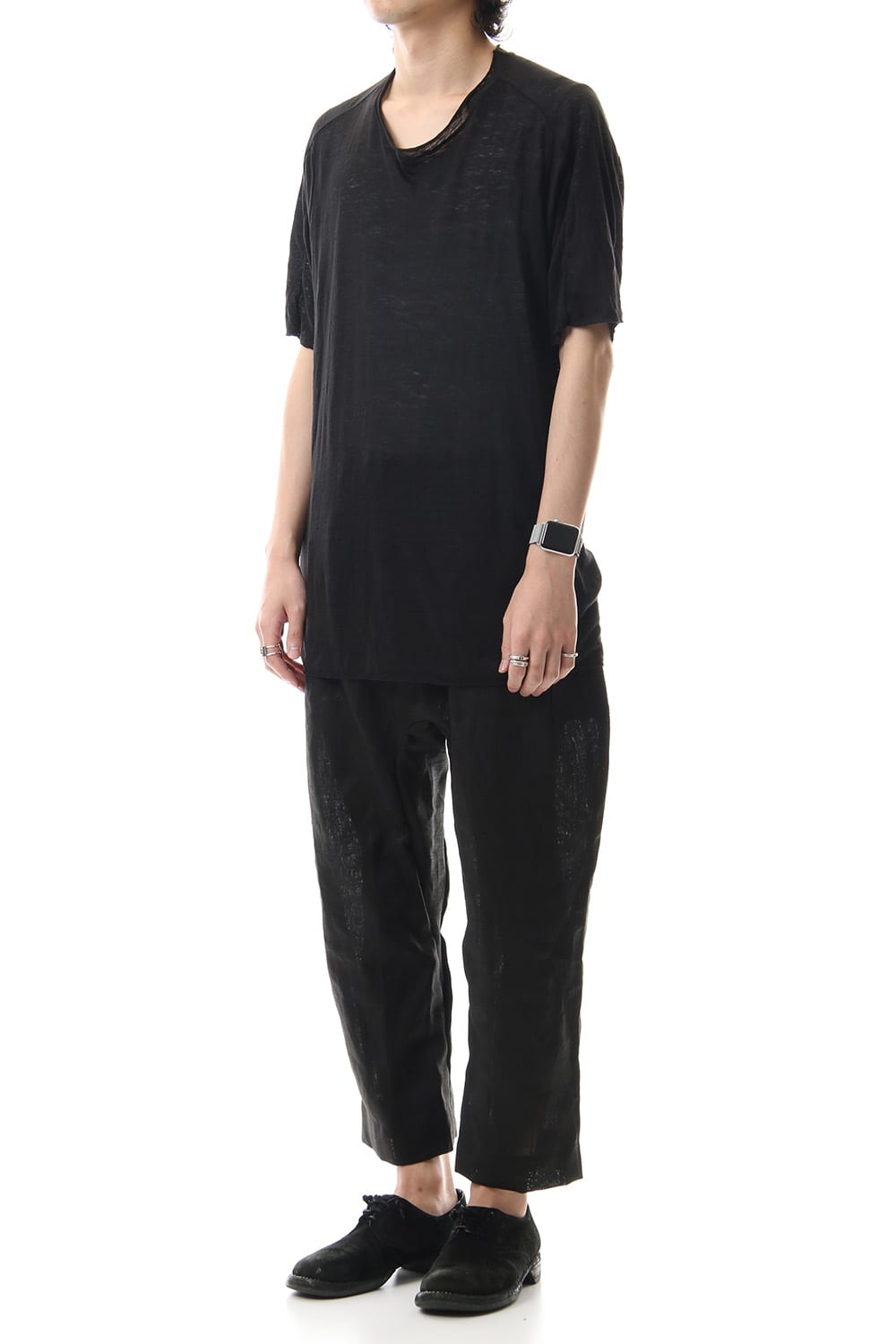 Linen Cropped Pants Black