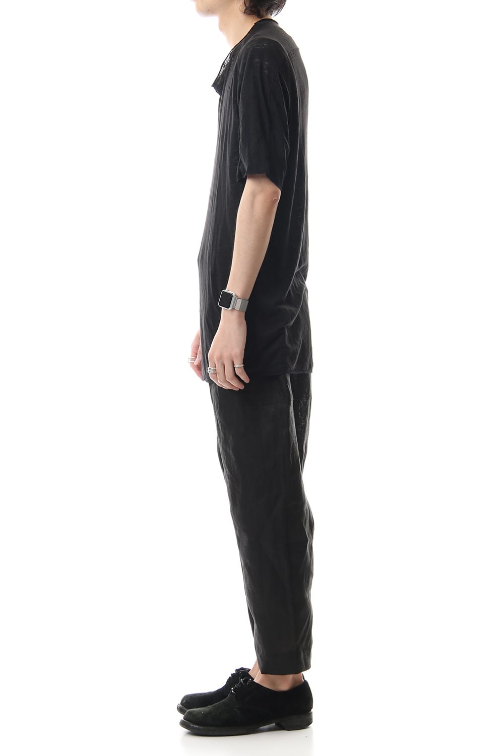 Linen Cropped Pants Black