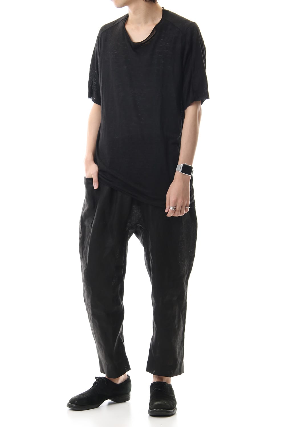 Linen Cropped Pants Black