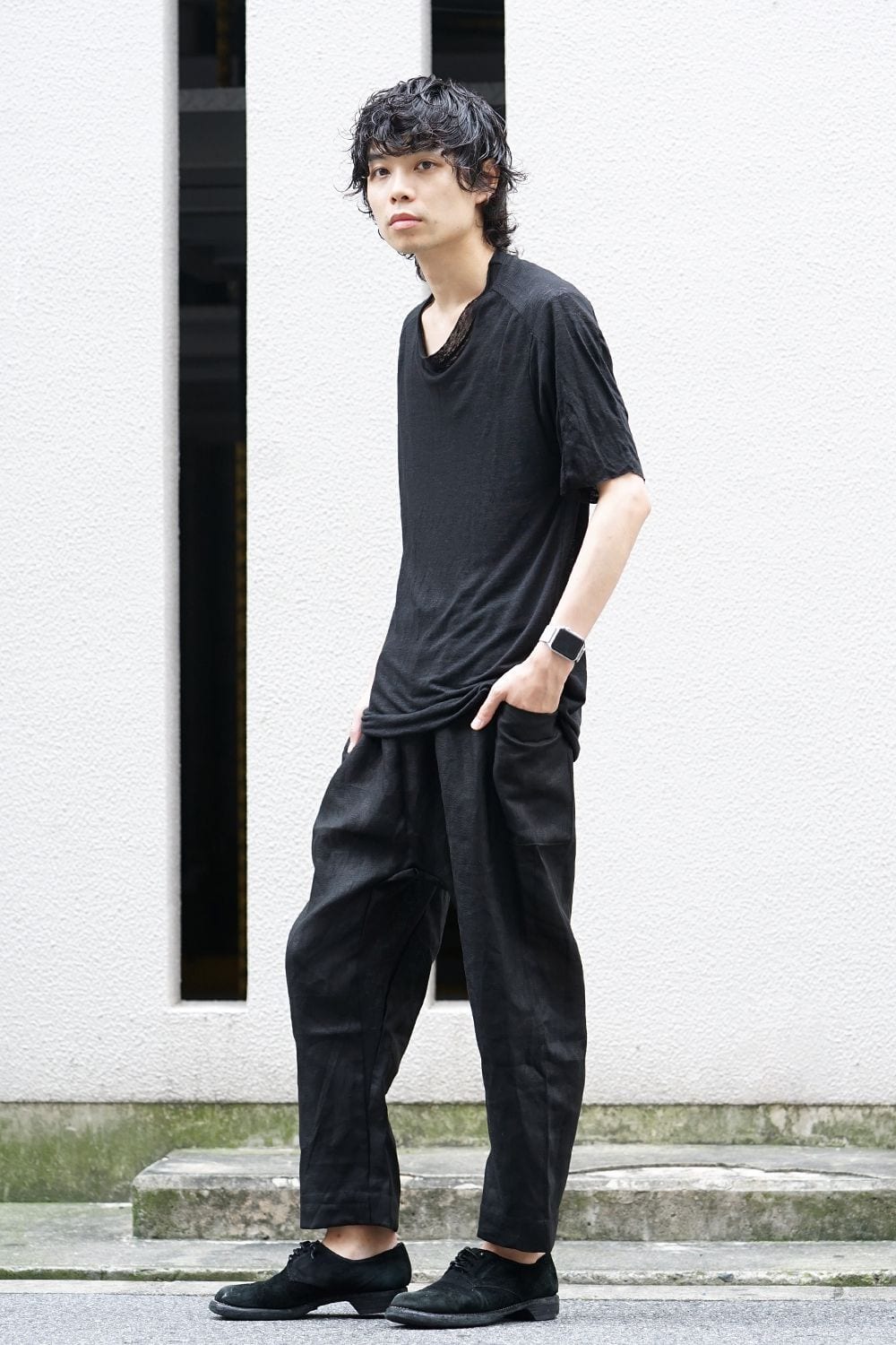 Linen Cropped Pants Black