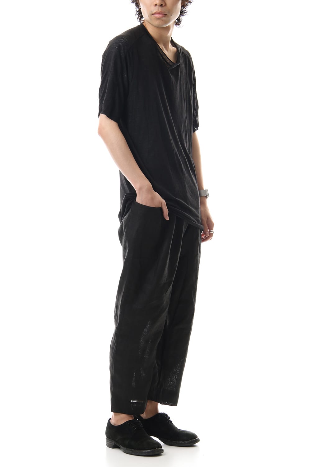 Linen Cropped Pants Black