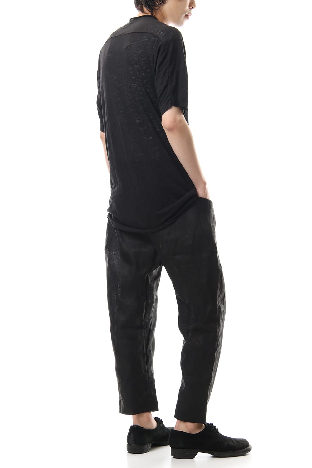 Linen Cropped Pants Black