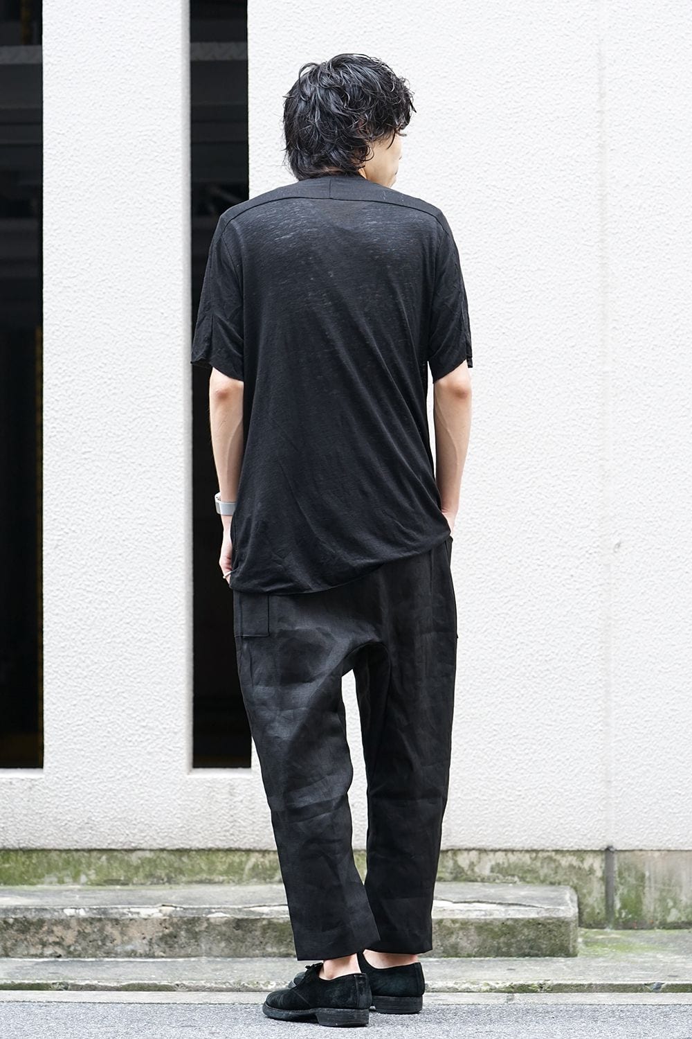 Linen Cropped Pants Black
