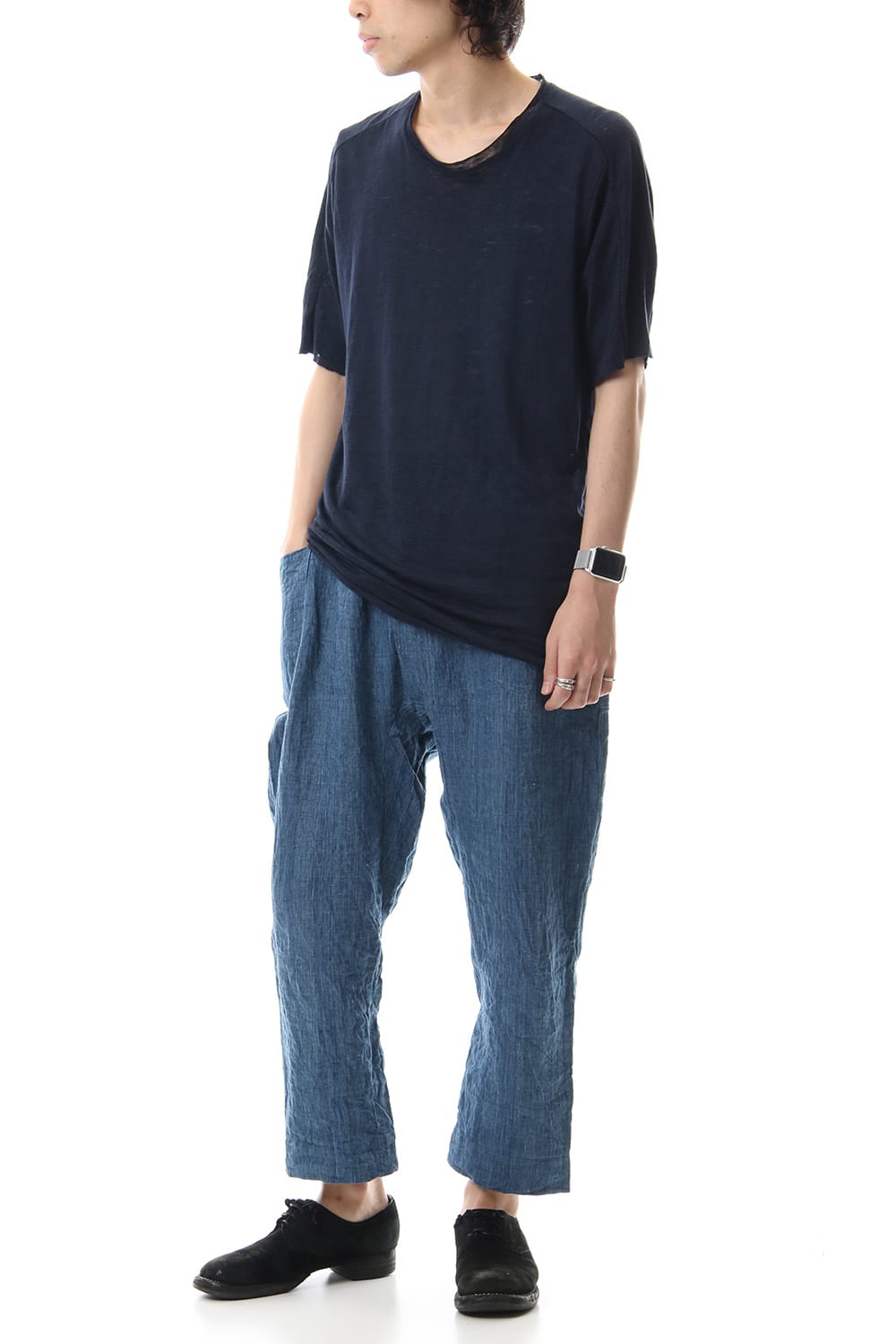 Linen Cropped Pants Indigo