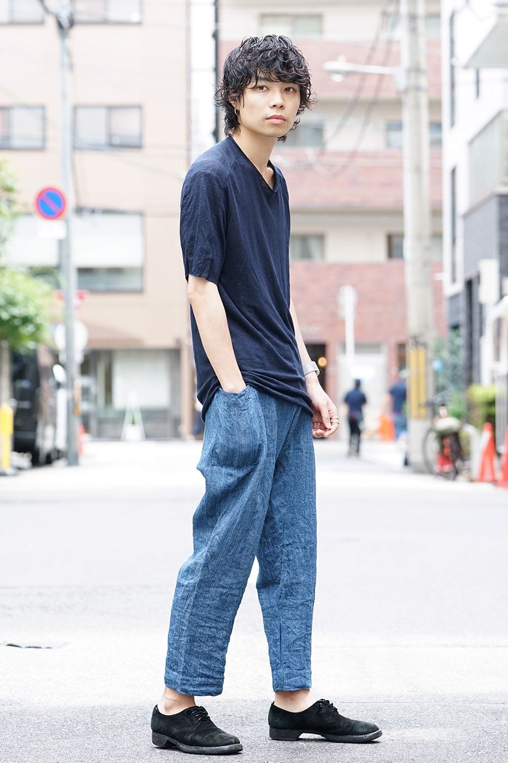 Linen Cropped Pants Indigo