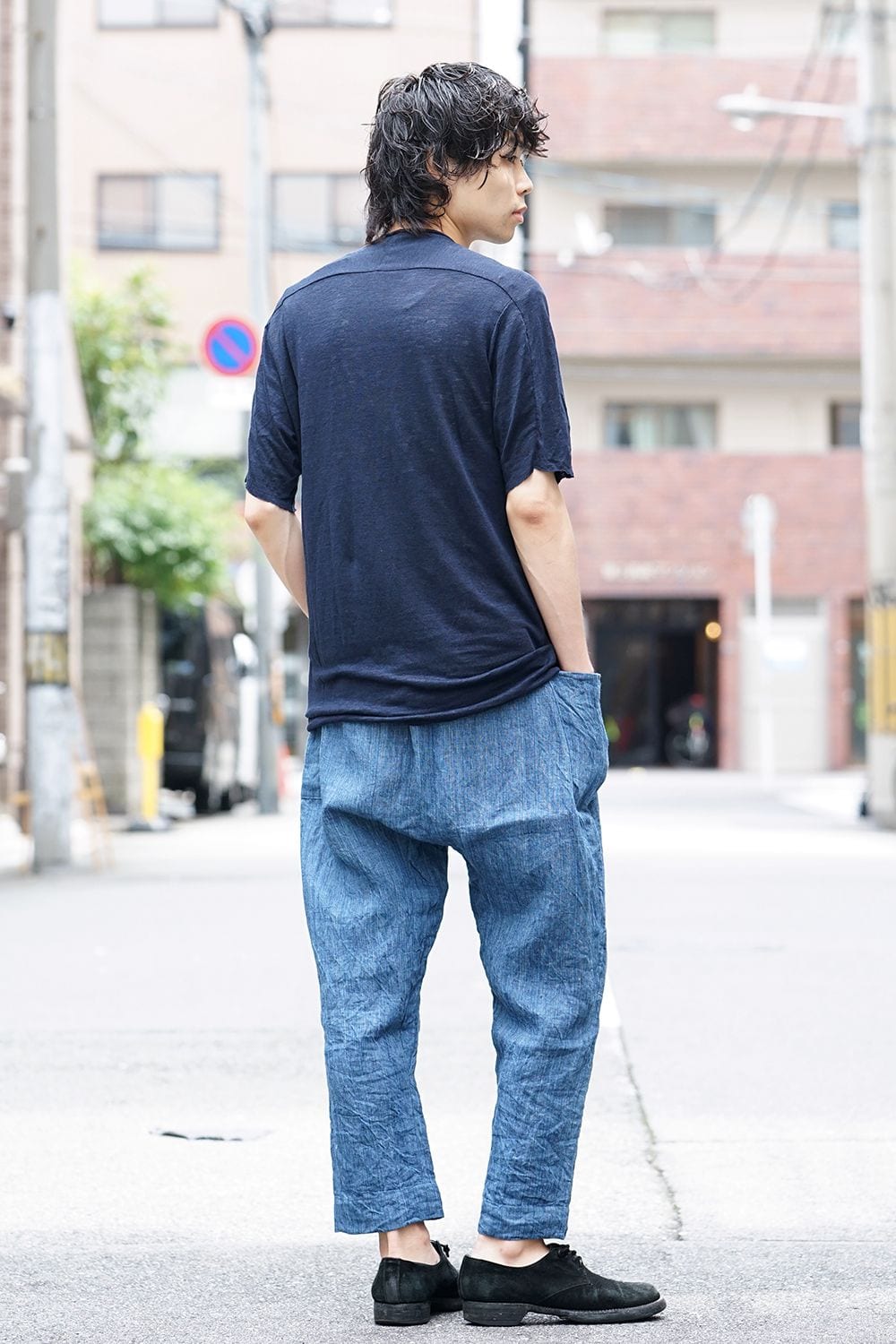 Linen Cropped Pants Indigo