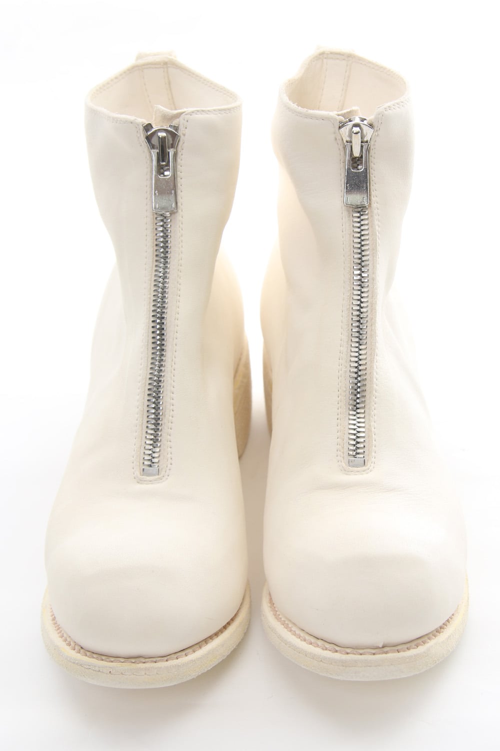 Front Zip Boots Double Sole - Horse Full Grain Leather White