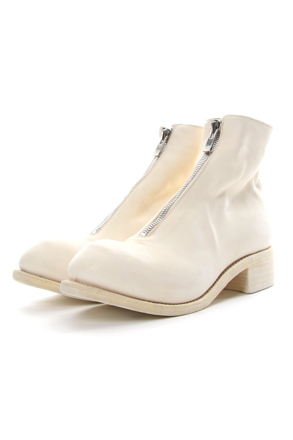 Front Zip Boots Double Sole - Horse Full Grain Leather White