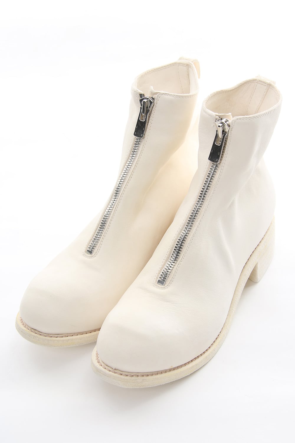 Front Zip Boots Double Sole - Horse Full Grain Leather White