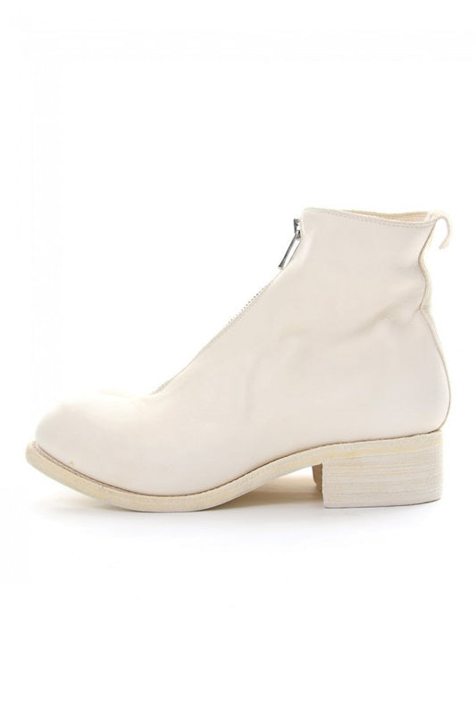 Front Zip Boots Double Sole - Horse Full Grain Leather White