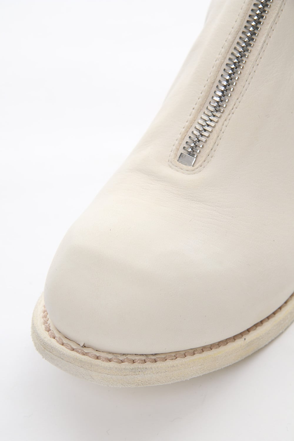 Front Zip Boots Double Sole - Horse Full Grain Leather White