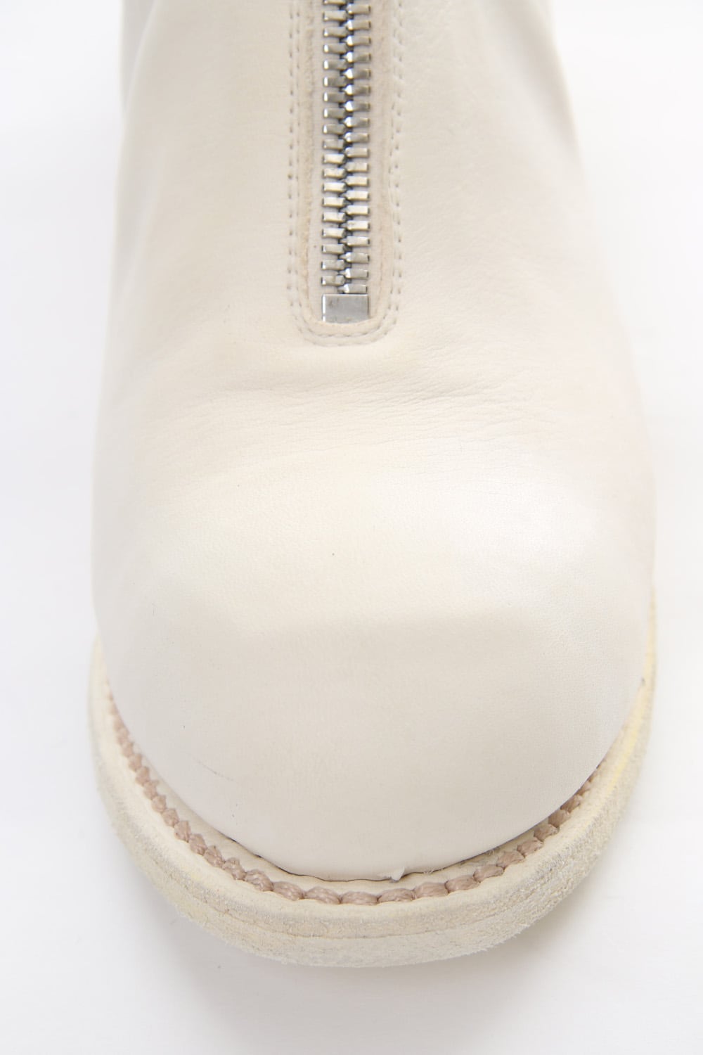 Front Zip Boots Double Sole - Horse Full Grain Leather White