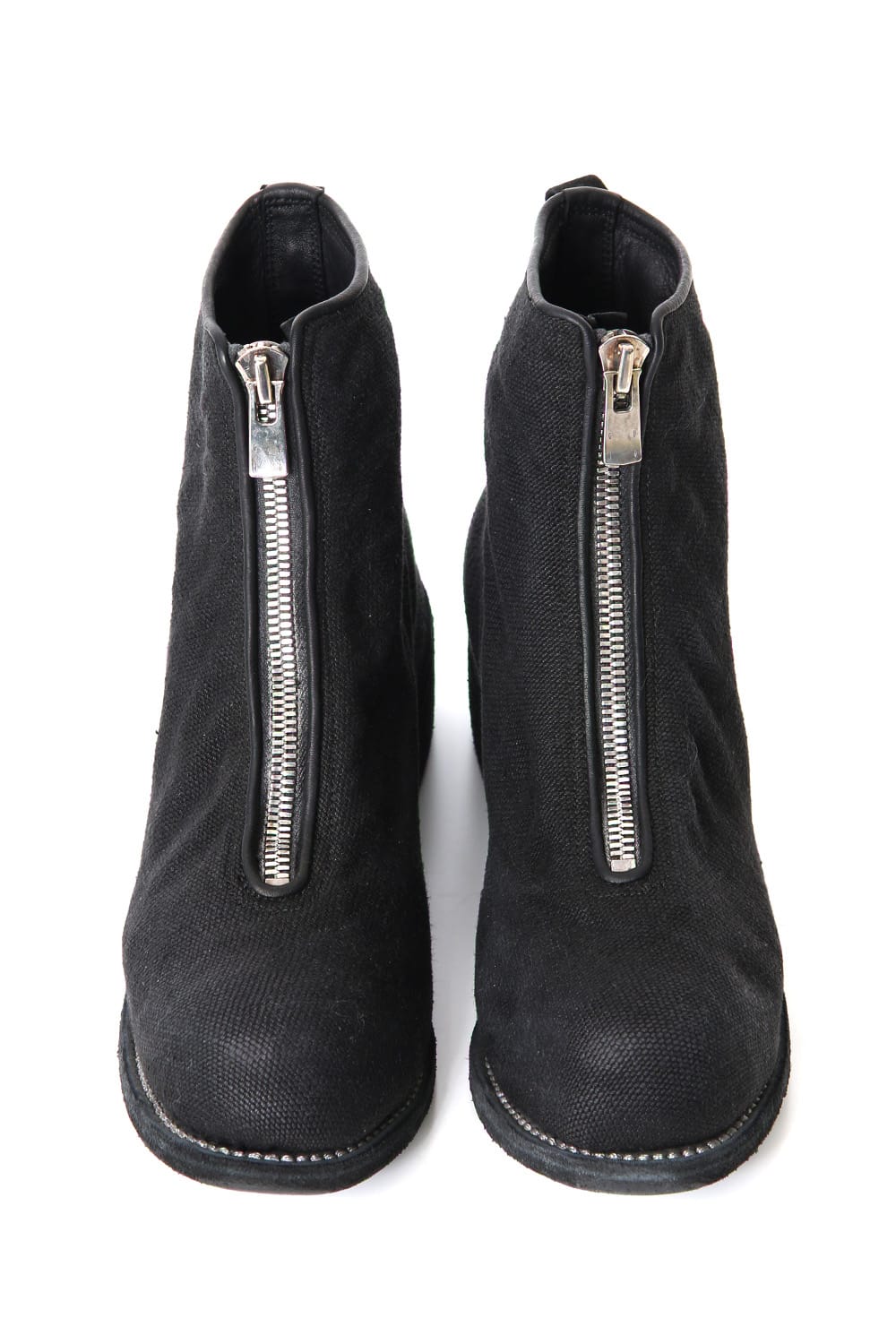 Front Zip Boots Double Sole - Linen - Black