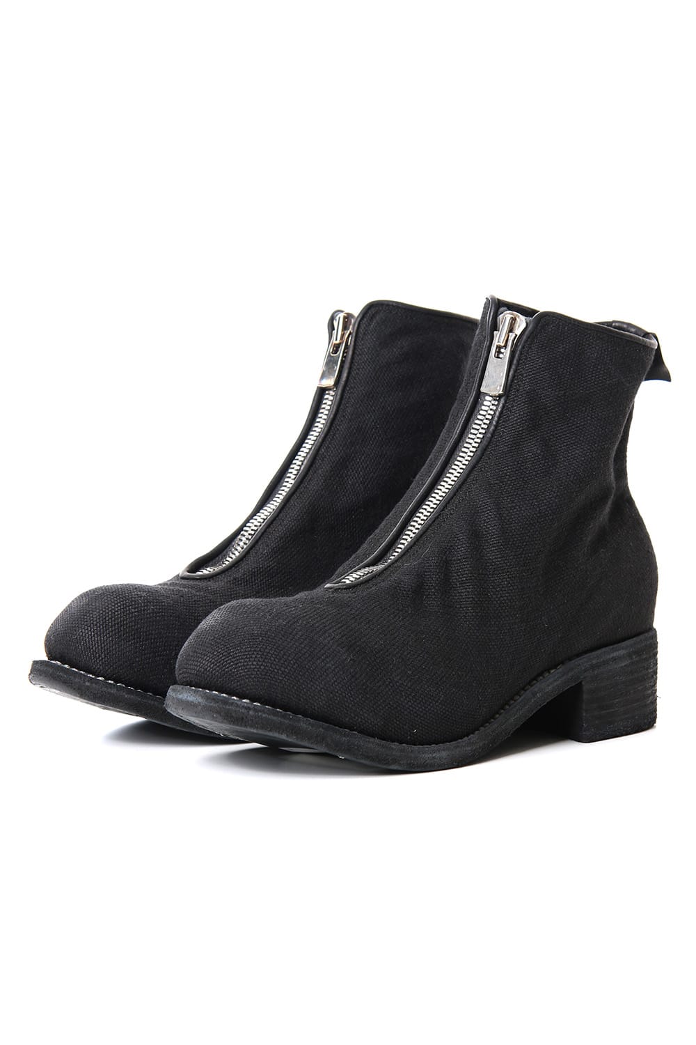 Front Zip Boots Double Sole - Linen - Black