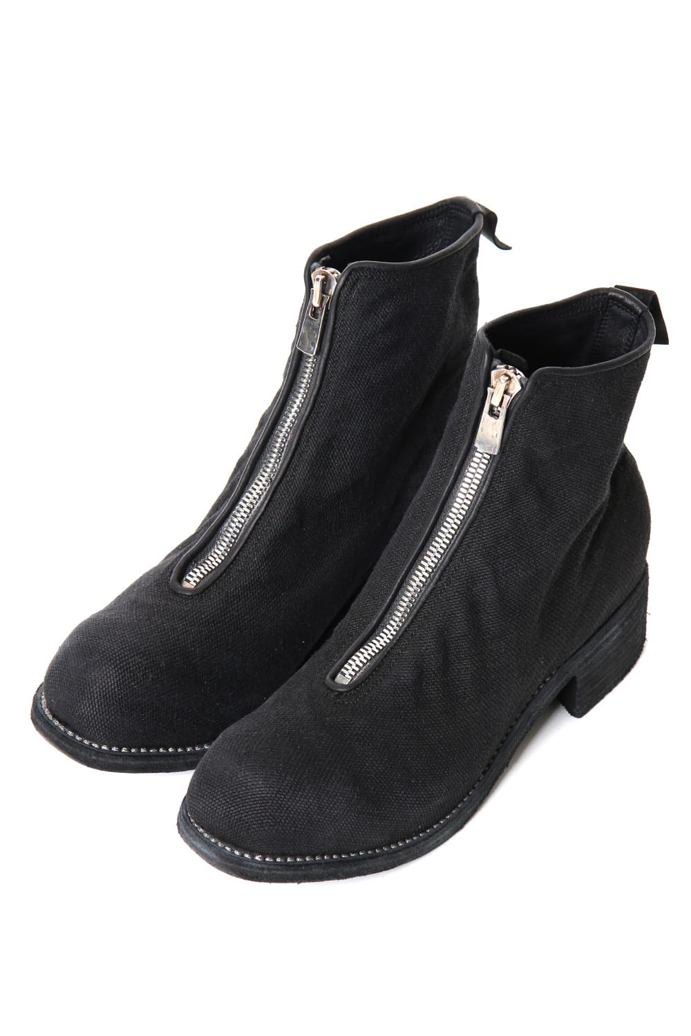 Front Zip Boots Double Sole - Linen - Black