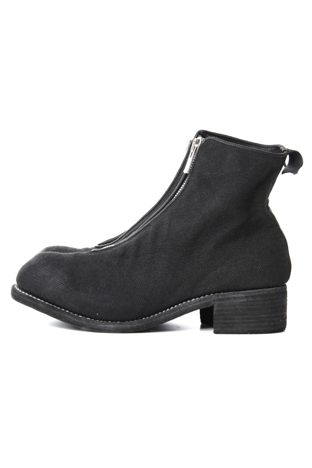 Front Zip Boots Double Sole - Linen - Black